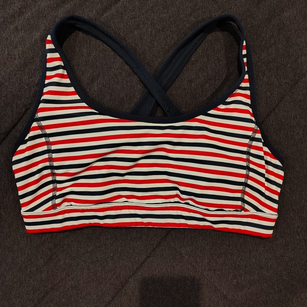 Xersion Red, Blue, and White Striped Sports Bra